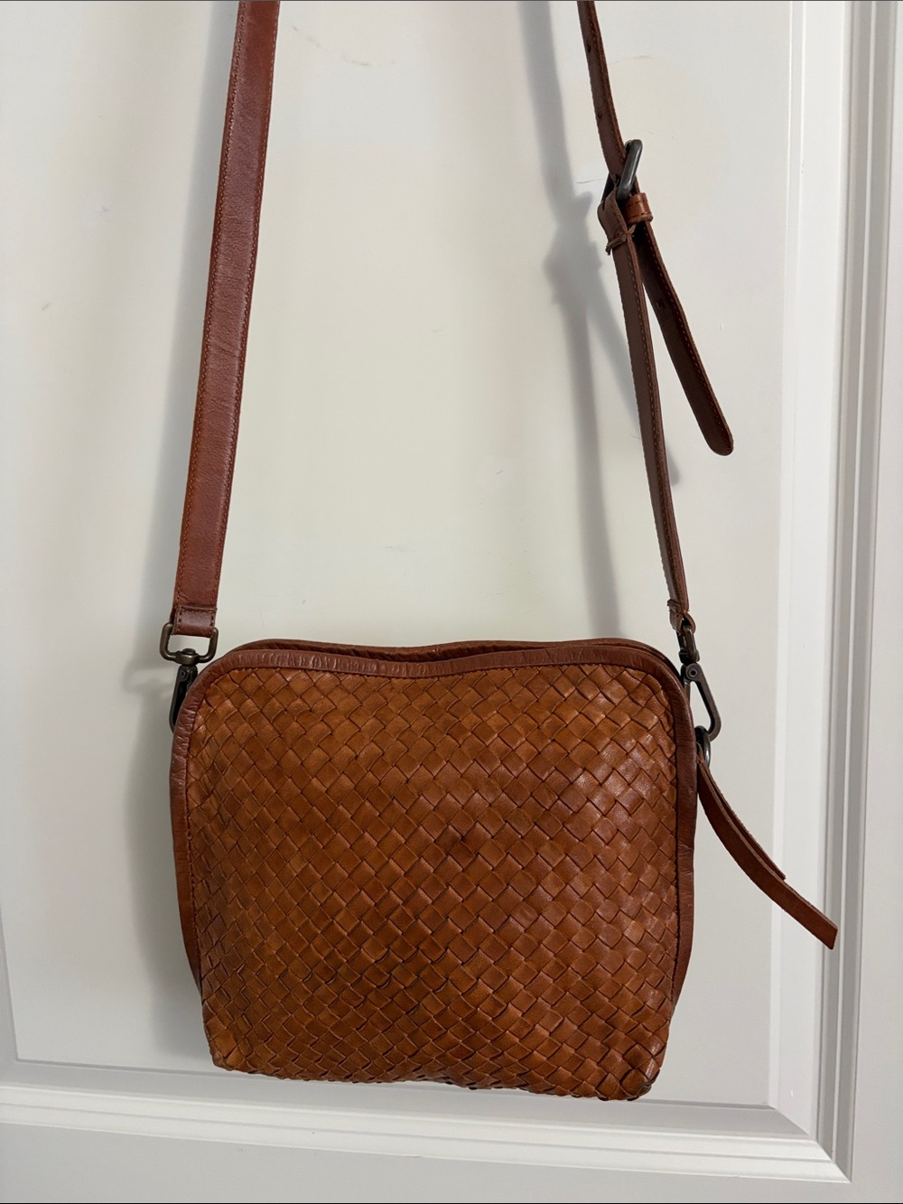 Platania Brown Woven Leather Crossbody Bag made in Italy